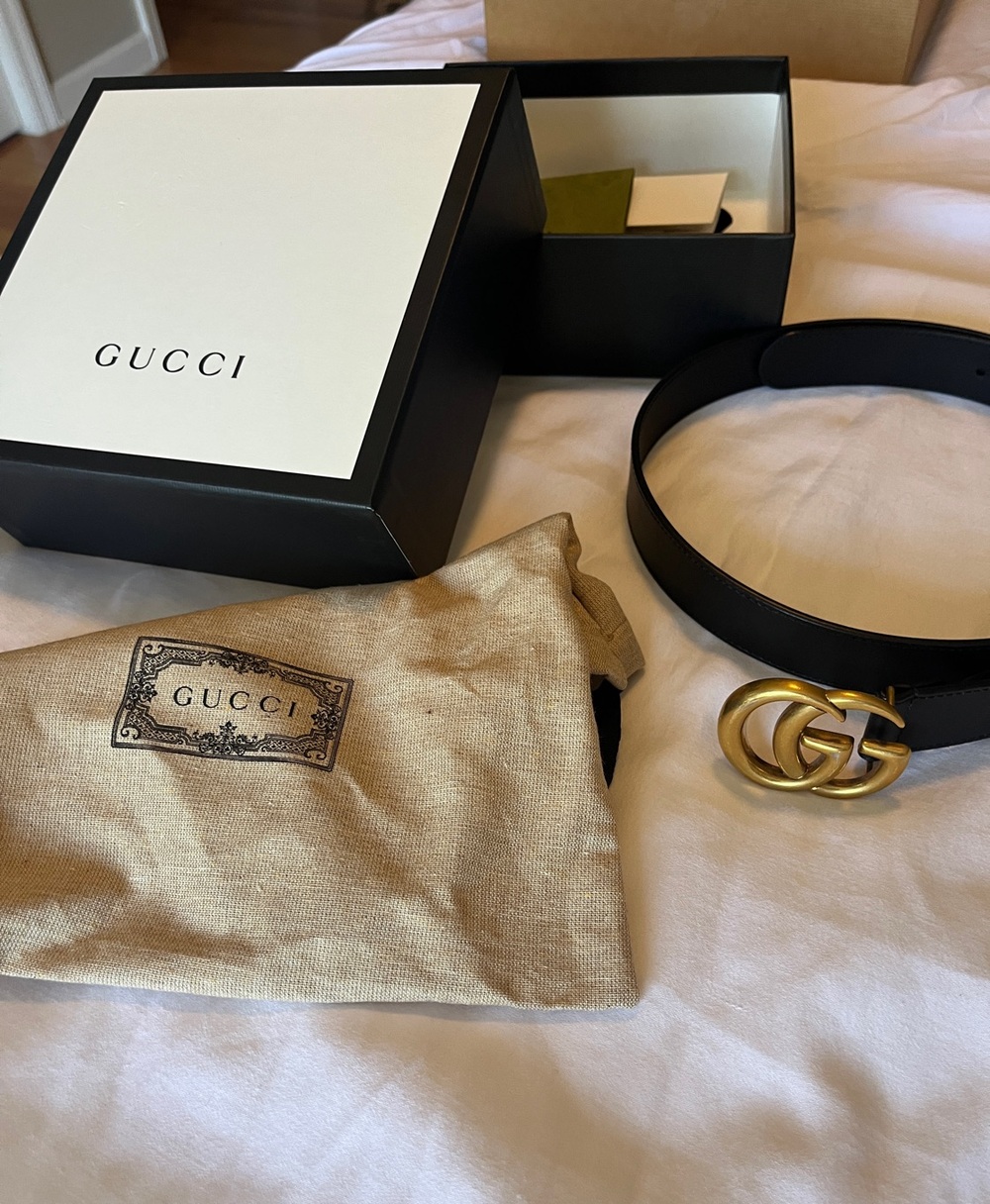 Gucci Black Leather Belt with Gold Double G Buckle